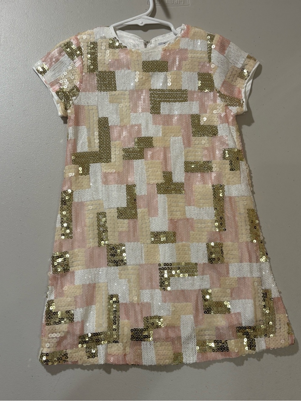 Frenchi White and Peach Sequin Dress (4T)